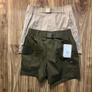 Mondetta Women's Athletic Elastic-Waist Shorts in Dark Olive & Beige Hiking